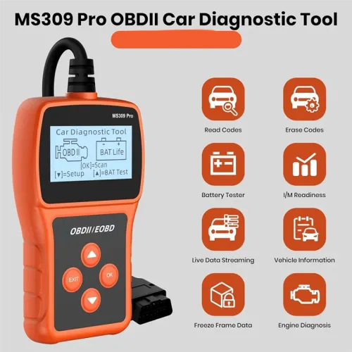 MS309 Pro Scanner Diagnostic Tool With Check Engine Code Reader, Battery Tester, Clear Fault Codes For Car
