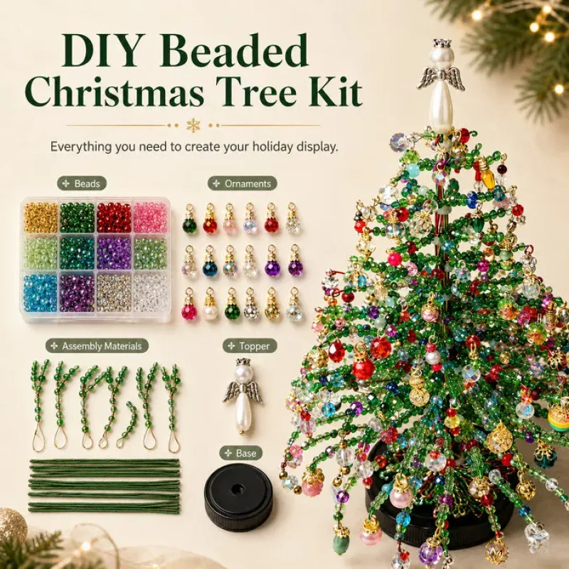 DIY Beaded Christmas Tree Kit Crystal Bead Handmade Bead Christmas Tree Craft Ornaments Christmas Decoration 2026 New Year Gift