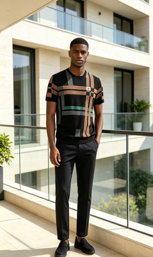 Men Striped Color Block Graphic Short Sleeve T-Shirt