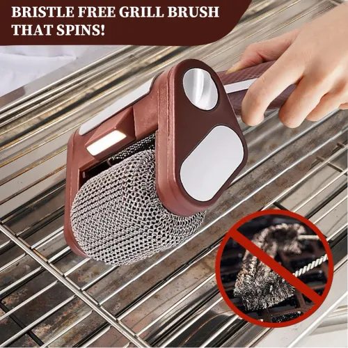 Electric Grill Brush Rechargeable with LED Light 304 Stainless Steel Replaceable Heads