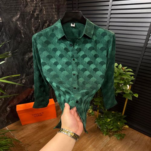 Men's Green Satin Long-Sleeve Shirt