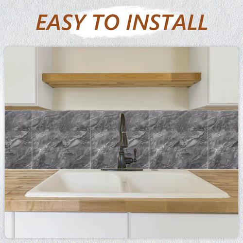 10Pcs 30×30cm Peel and Stick Marble Tiles Grey Realistic Texture Waterproof Scratch Resistant Kitchen Bathroom Living Room Wall Covering