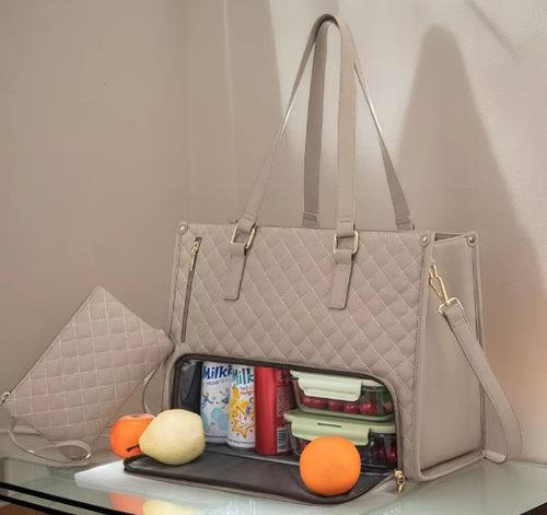 Premium 15.6 Inch Laptop Insulated Lunch Compartment Quilted Large Capacity Crossbody Bag for Women Business Work