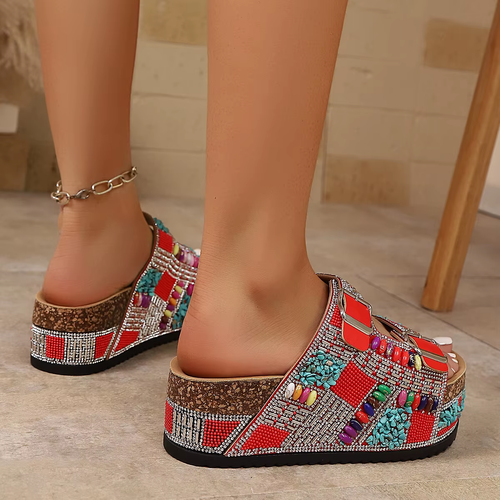 Women's Rhinestone Double Buckle Thick Sole Sandals – Fashionable Summer Shoes