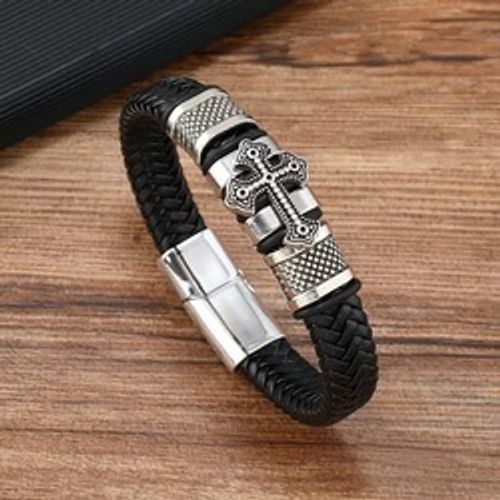 Men's Leather Bracelets And Peace Cross Magnetic Clasp Jewelry Bracelets Man Souvenir Gifts