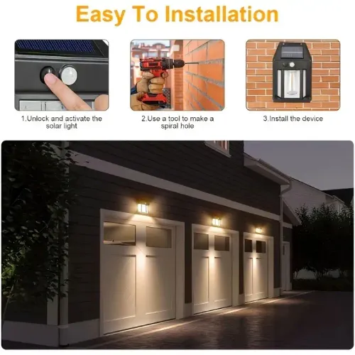 Solar Outdoor Waterproof LED Wall Light Powerful Solar Energy Lamp with Light Sensor for Garden Yard Fence House Decoration
