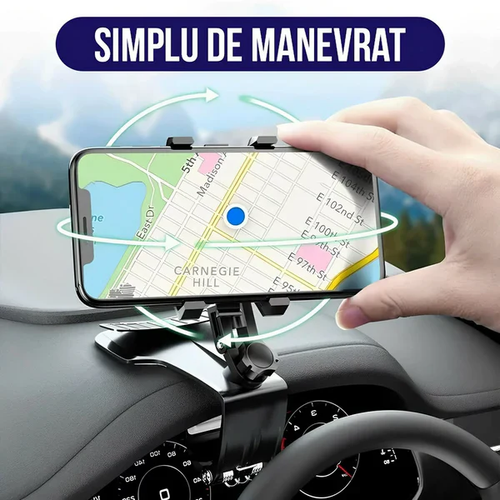 Suport auto rotativ 1200° de telefon cu clema