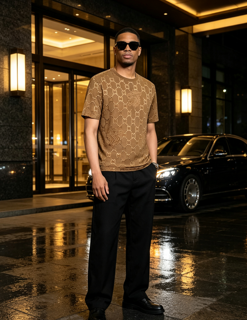 Tiger Head Jacquard Men T-Shirt