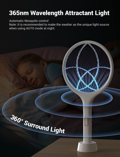 Electric Fly Swatter 4000V Bug Zapper Racket Dual Modes Mosquito Killer with Purple Mosquito Light Rechargeable