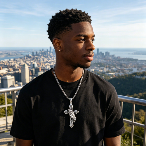 Men's necklace prayer hand