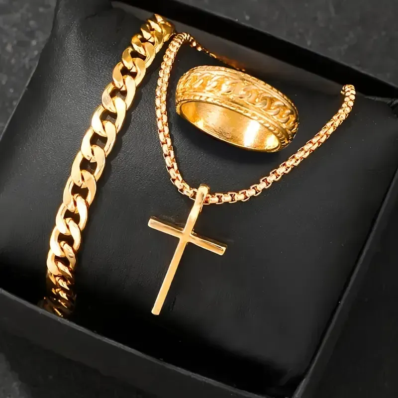 4-piece New Fashion Business Men's Round Quartz Watch + Fashion Accessories Set Valentine's Day Easter Ramadan Birthday Christmas, Gifts for Friends and Family