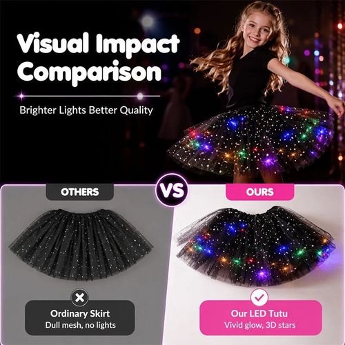 Glitter LED Sequence Tulle Skirt Star Mesh Princess Skirt for Girls and Adults (Suitable for waist circumference of 18cm–20cm)