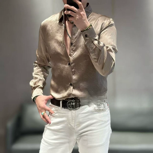 Men's Elegant Satin Jacquard Dress Shirt