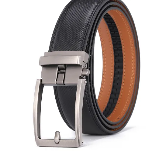 Men's Automatic Buckle Leather Belt, Cowhide, Fake Pin Buckle, No Holes, Fashion, New