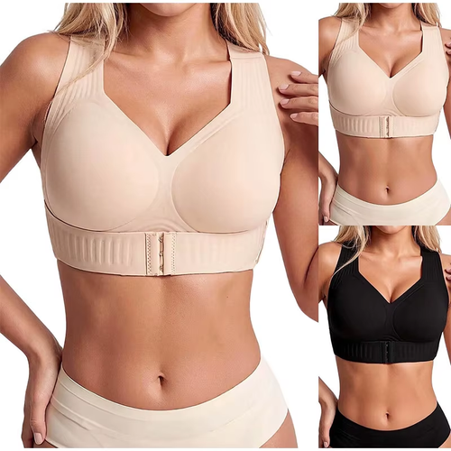 Women Posture Corrector Bra（Front Closure Wireless Support Bra with Cross-Back Design and Push Up Fit）