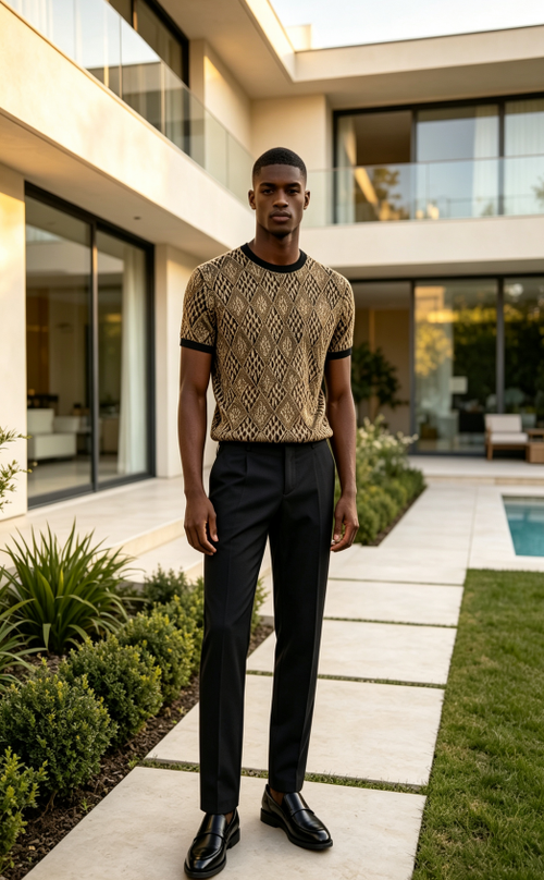 Golden Rhombus Mesh Men Short Sleeve Tee