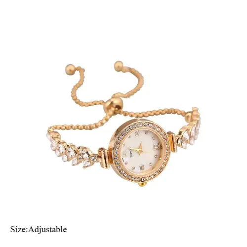 Rhinestone Quartz Watches Diamond Studded Watch Strap with Adjustable Bracelet Circle Shaped Watch Wrist Decoration Women Girl