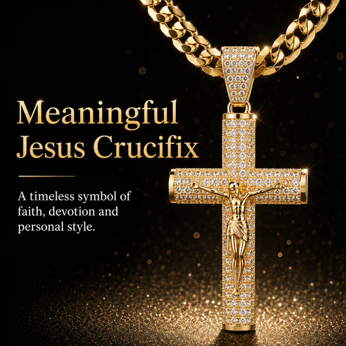 Gold-Plated Cuban Figaro Cross Necklace—24-Inch Miami-Style Cross, Hand-Polished