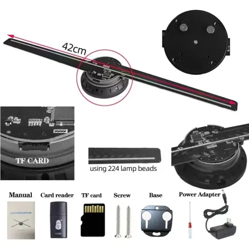 3DhologramFan, Holographic Fan Holographic Projector  Supports WiFi Connection  HD LED Portable Design 42CM 3D Led Fan Display