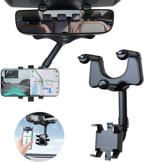 360 Car Rearview Mirror Phone Holder with Rotatable, Adjustable, and Telescopic Function