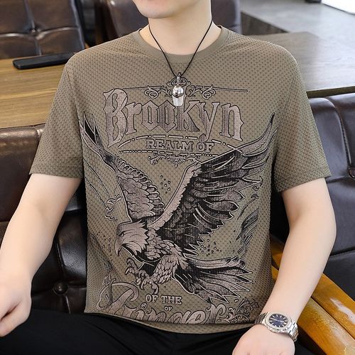 Trendy Printed Lightweight Ice Silk Crew-Neck Short-Sleeve Top