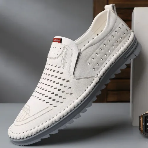 Mens Loafers Summer Hollow Out Sandals Fashion Handmade Casual Leather Shoes for Men Soft Sole Driving Shoes