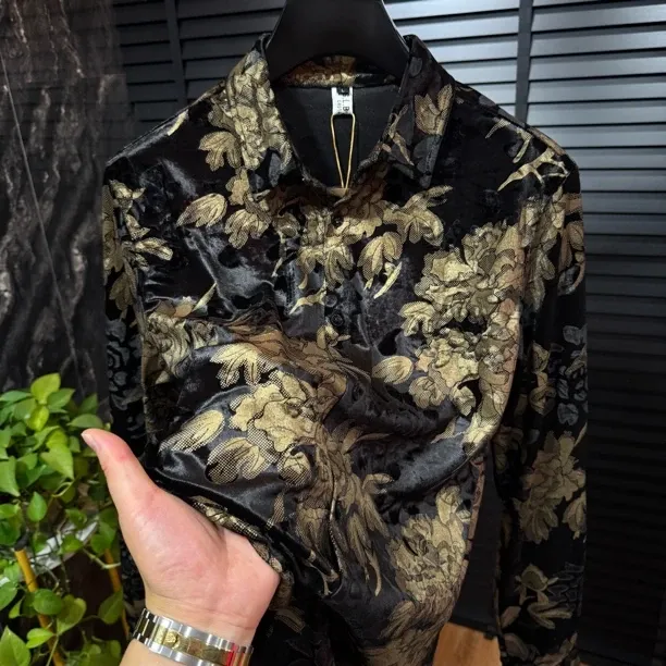 Black and gold acetate velvet shirt