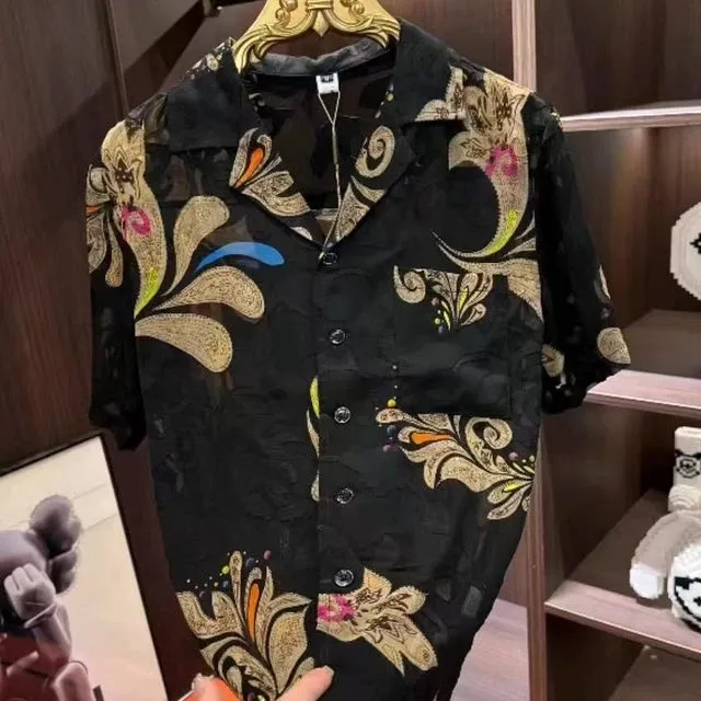 Black beach-style ice silk shirt