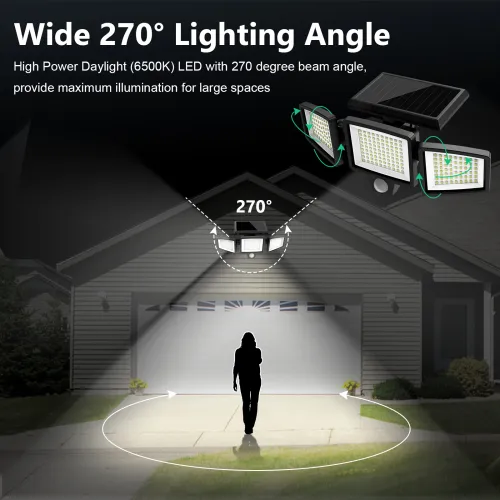 Outdoor Waterproof Solar Light with Motion Sensor 3-Head 200+ LEDs Security Light for Porches Garages Yard Entrances