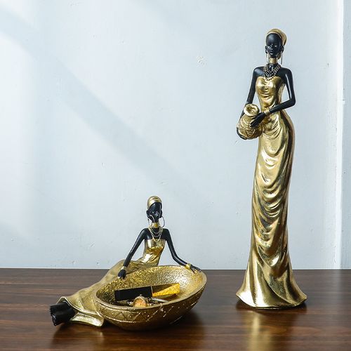 Elegant Vintage-Style Resin Sculpture of an African Woman