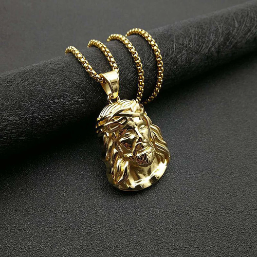 Jesus Face Pendant Necklace – Heavy Metal Hip Hop Chain for Men