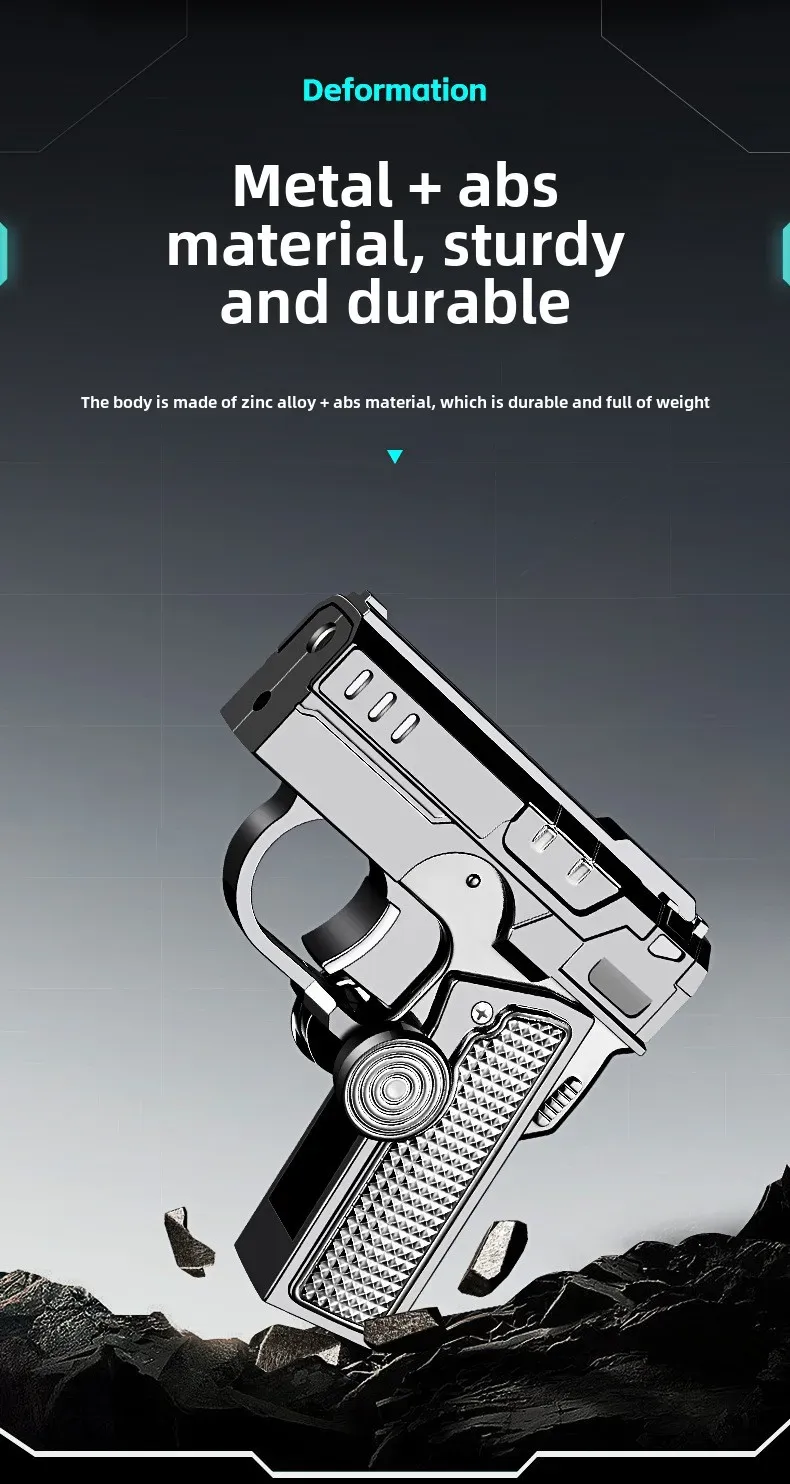 Multi Functional Folding Dual Form Decompression Gyro Gun Shaped Lighter with Creative Deformation and Windproof Red Flame