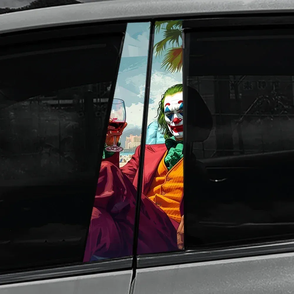 2PCS Laughing Man Car B-pillar Stickers PET Waterproof Auto Center Pillar Sunscreen Decals Funny Decors self-adhesive