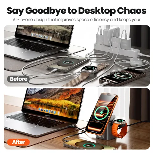 80W 6-in-1 GaN Charging Station for Magsafe 15W PD 65W Retractable 60W Cable Wireless Charger for Macbook iPhone 17 16