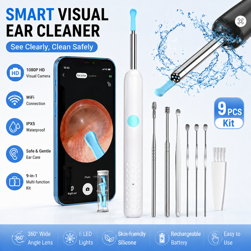 Wireless Visual Ear Cleaner 8MP HD Camera, WiFi Ear Pick Otoscope, 360° Ear Wax Removal Tool , for iPhone Android