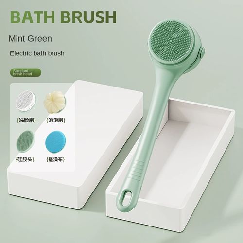 Rechargeable electric shower brush with long handle and 5 rotating brush heads