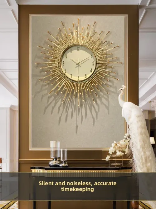 light luxury sun wall clock living room decoration atmosphere high sense clock wall hanging creativity