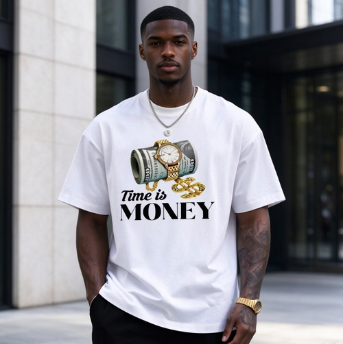 Men Oversized Graphic T-Shirt, Time Is Money Dollar Watch Print Casual Short Sleeve Tee, Fashion Streetwear Tops for Men