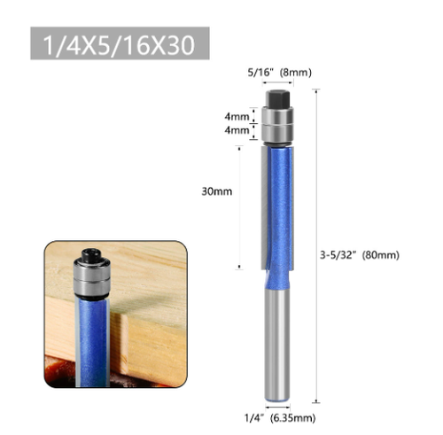 6mm A quarter Double Bearing Carbide Flush Trim Router Bits for Wood Biaxial Trimming Tool Carving Milling Cutter Woodworking Tools