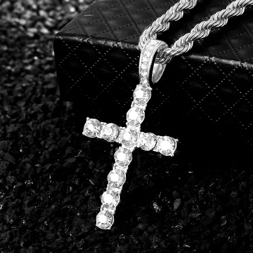 Quartz Watch Set Gift Box Cuban Necklace Bracelet Cross Classic Full Diamond Watch Shining Luxury Gift giving Festival Chain Hip