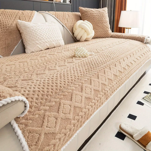 Soft Milk Velvet Sofa Throw Blanket, Plush Textured Couch Cover for Living Room