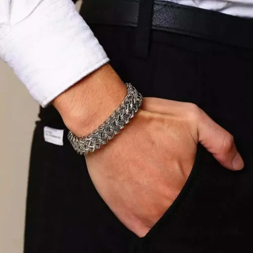 5*10cm Stainless Steel Braided Double Row Front and Rear Fish Scale Alloy Magnetic Buckle Bracelet with Keel Jewelry New Model