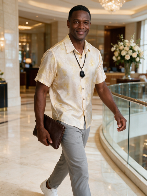 Luxury vacation high-end short sleeved shirt