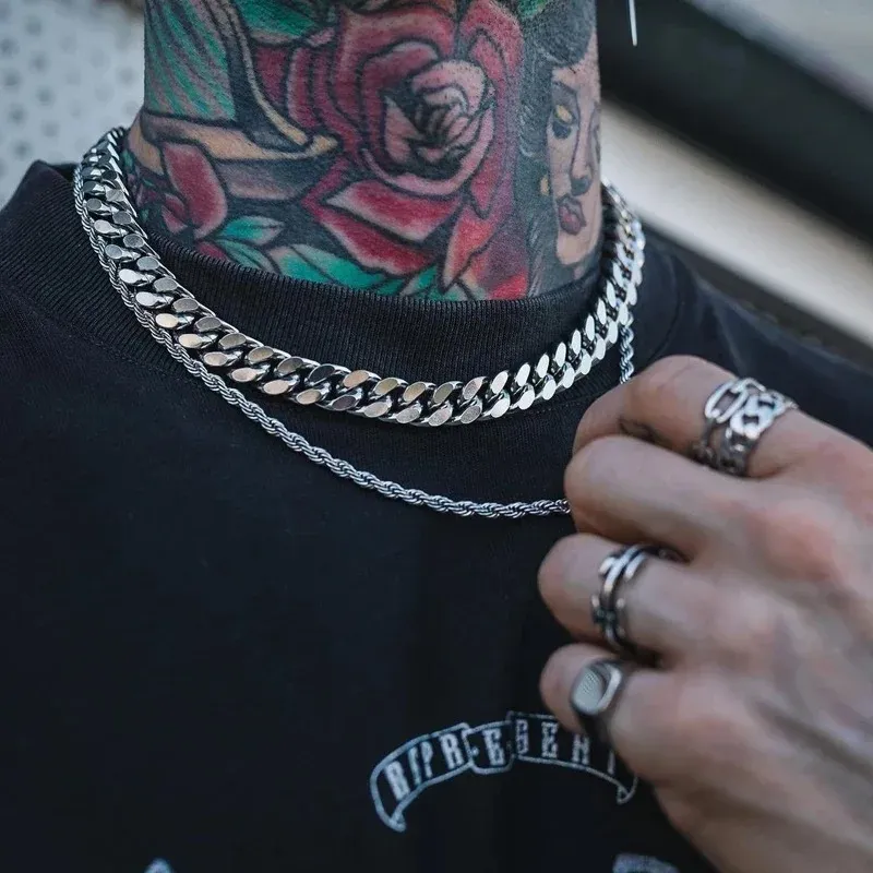 Stainless Steel Chain Cuban Link Necklace For Men Accessories Jewelry Punk Street Style Thick Heavy Neck Chain Male