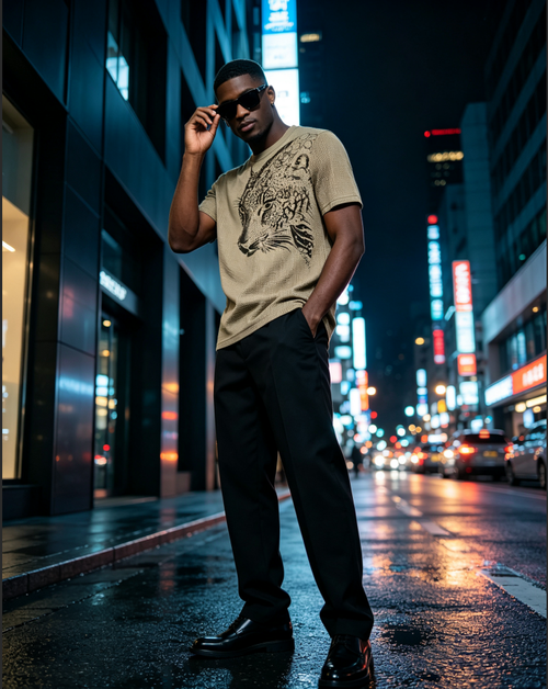 Men Textured Mesh Leopard Graphic Short Sleeve T-Shirt