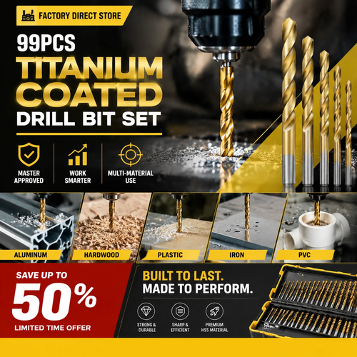 99-Piece Titanium Drill Bit Set – Sharper, Faster, Longer