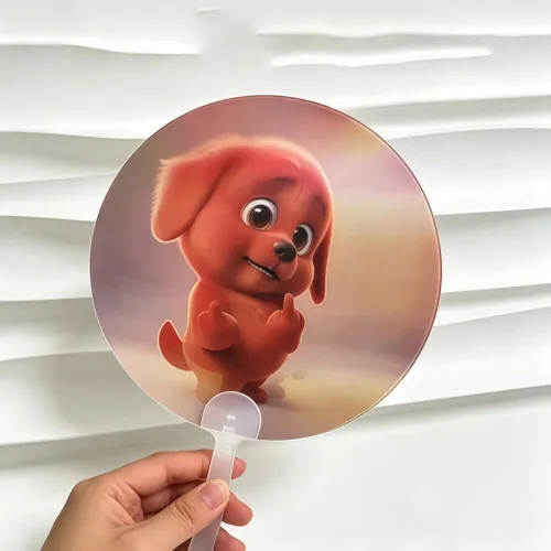 Funny Cartoon Red Dog Fan Translucent Summer Cooling Fan Decorative Pvc Fan Eye-Catching For Campus Study Outdoor Shopping