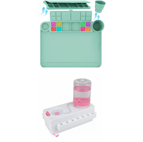 Paintbrush and Gouache Washer With Silicone Painting Mat