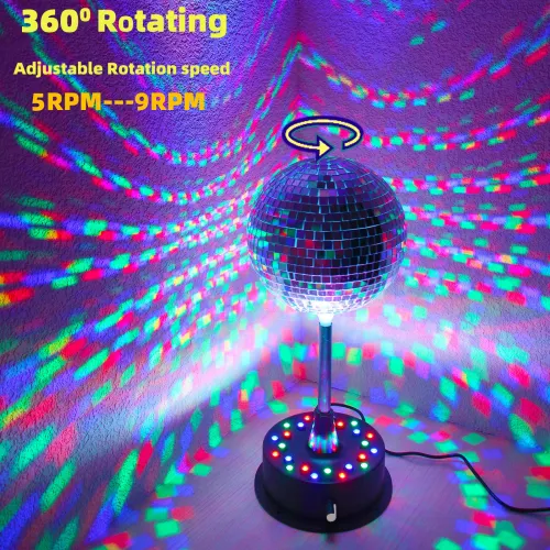 6 Inch Rotating Mirrors Disco Ball Light 5RPM-9RPM Adjustable Rotary Motor Base 24 RGB LED Mood Lights （USB Battery Powered)