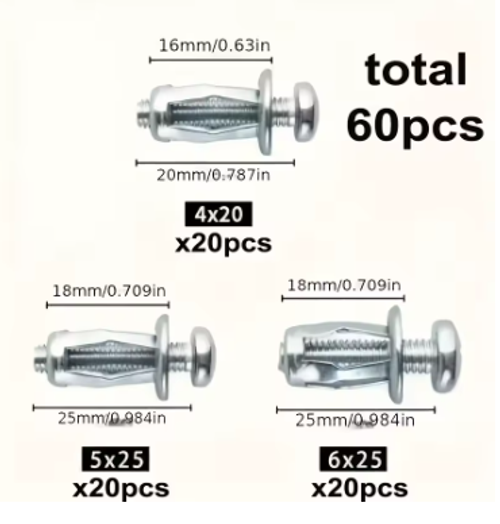 60pcs Galvanized Carbon Steel Expansion Nuts, Petal Lock Nuts, Cross Rivet Type